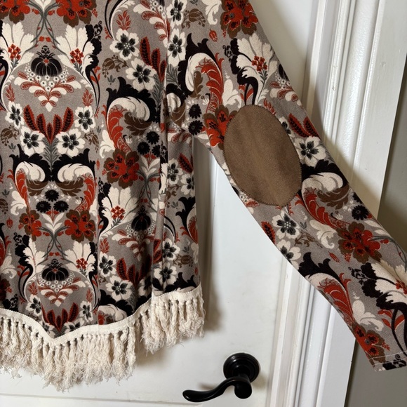 Entro vintage inspired poncho style fringed top large 60s 70s floral - Picture 7 of 12